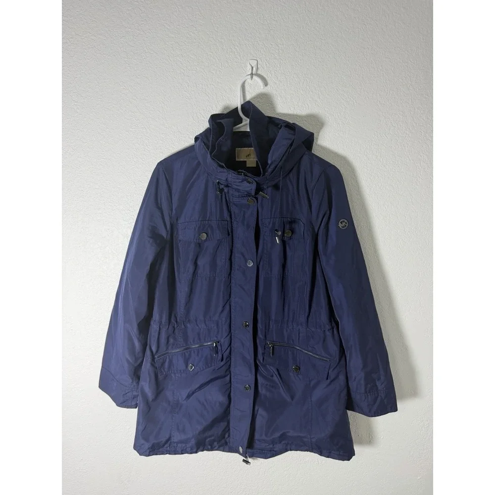 Michael Kors Hooded Utility Anorak Rain Jacket Navy Blue Women's Large